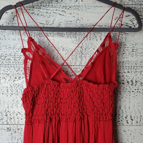 Free people Adella Maxi Bright Red Maxi Crochet Lace Dress Size Small - Picture 8 of 14